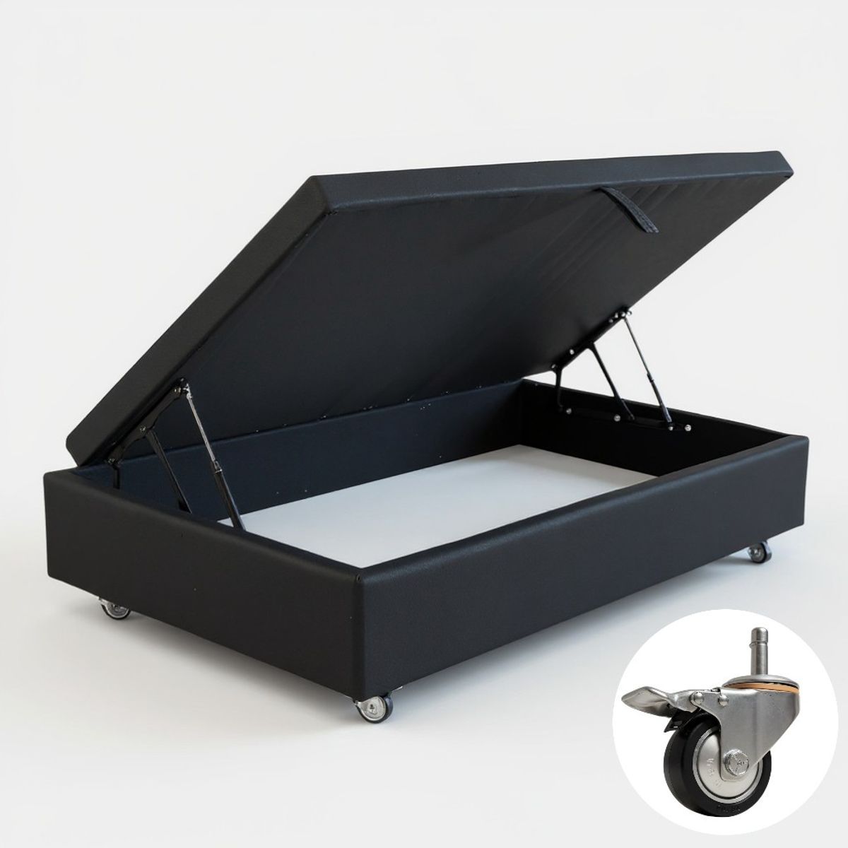 BLOCCARE - Base Cama Baul 1 Plaza (Negro)  L190 / con Ruedas Deluxe / Con refuerzo