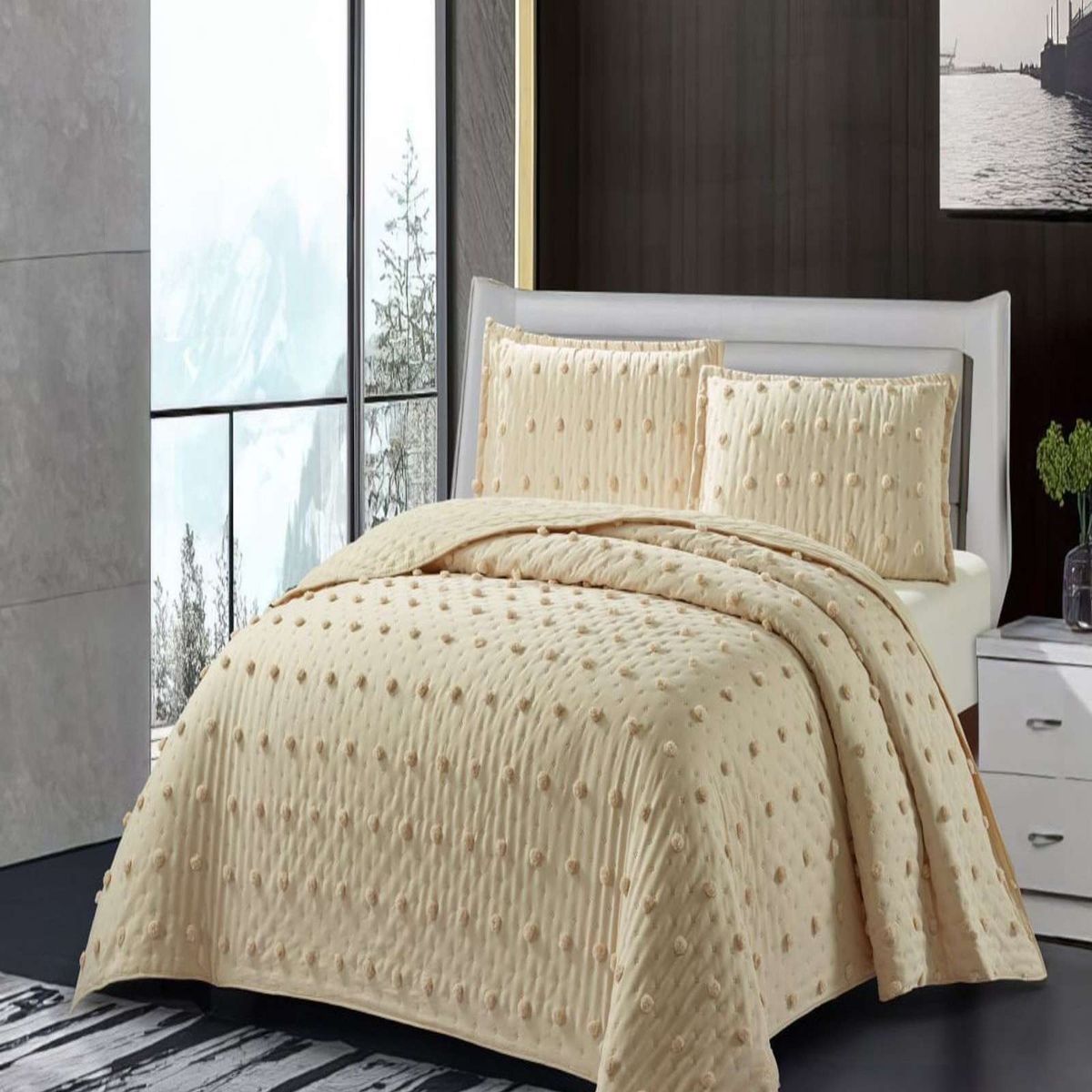 GENERICO - CUBRECAMA QUILT DELGADO DISEÑO TUFTING DE LUJO SUAVE PLAZA Y MEDIA