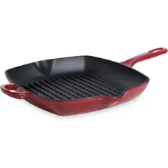 LUGANO - Sartén Grill Fierro Esmaltado Rojo 28x28 cm Color Rojo