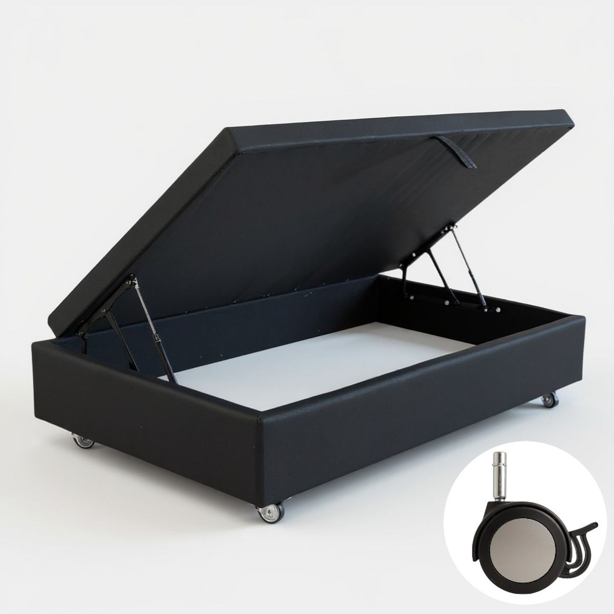 BLOCCARE - Base Cama Baul 1 Plaza (Negro)  L190 / con Ruedas Logo / Con refuerzo