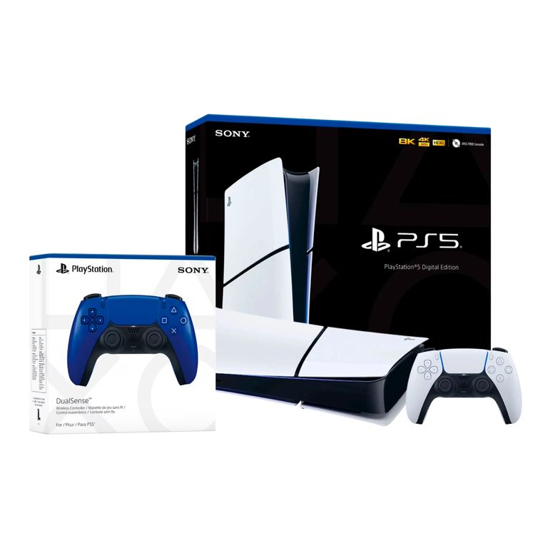 SONY Consola Playstation 5 Slim Edición Digital + Control Dualsense Adicional Cobalt Blue