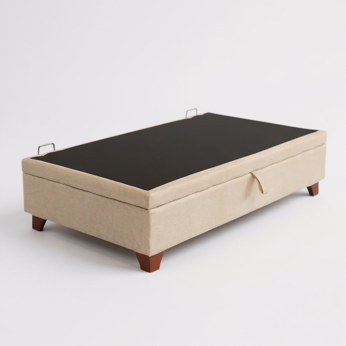 BLOCCARE - Base Cama Baul 1 Plaza (Beige)  L200 / con Patas de madera 11 cm / Sin refuerzo
