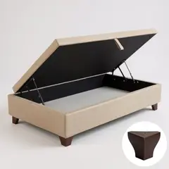 BLOCCARE - Base Cama Baul 1 Plaza (Beige) L190 / con Patas de madera 11 cm / Con refuerzo