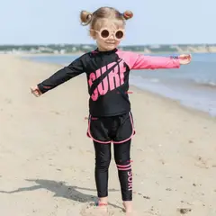 JUMP KIDS - Traje de Baño Manga Larga Pantalón Largo Y Corto 3 Piezas Corte Split Niña 3 a 11 años Black Surf