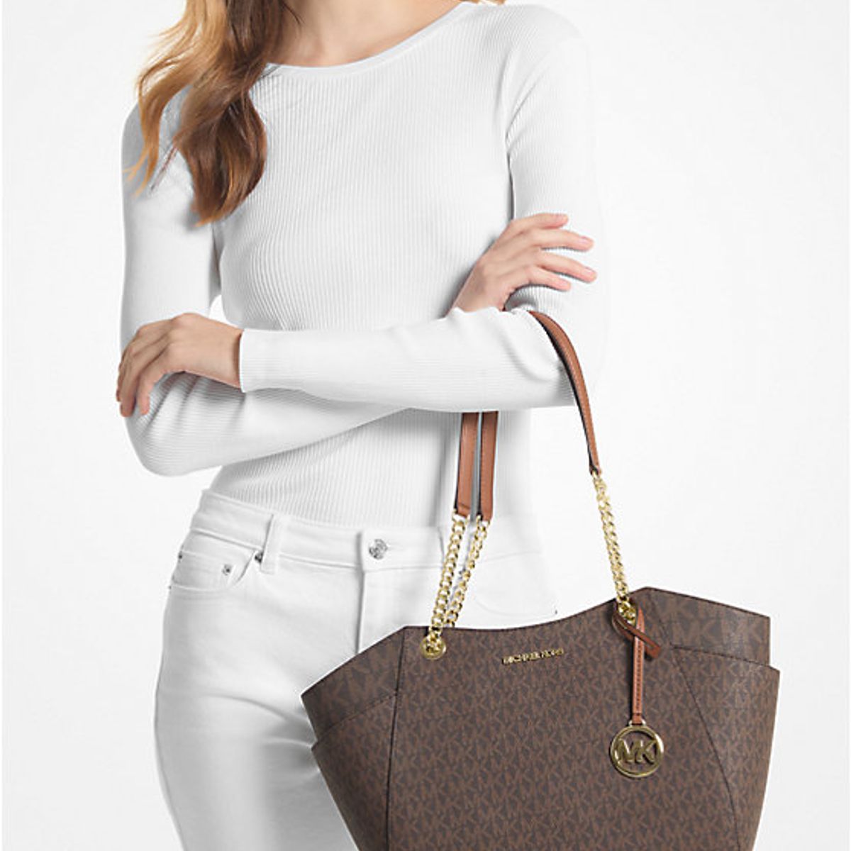 MICHAEL KORS - Cartera Michael Kors Jet set Travel mediana cafe monograma