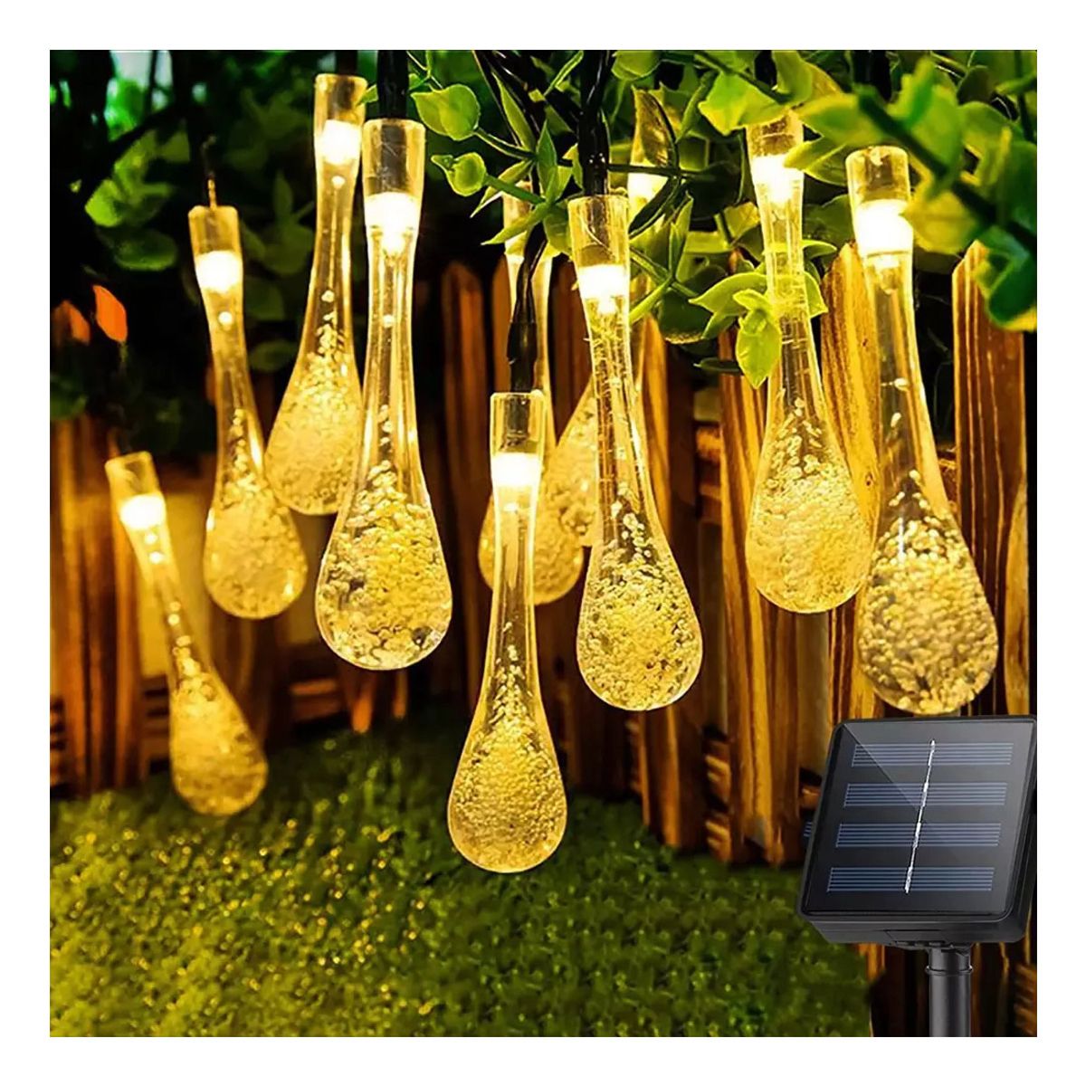 GENERICO - Guirnalda Solar LED con 30 Luces en Forma de Gota 7 Metros de Luz Cálida