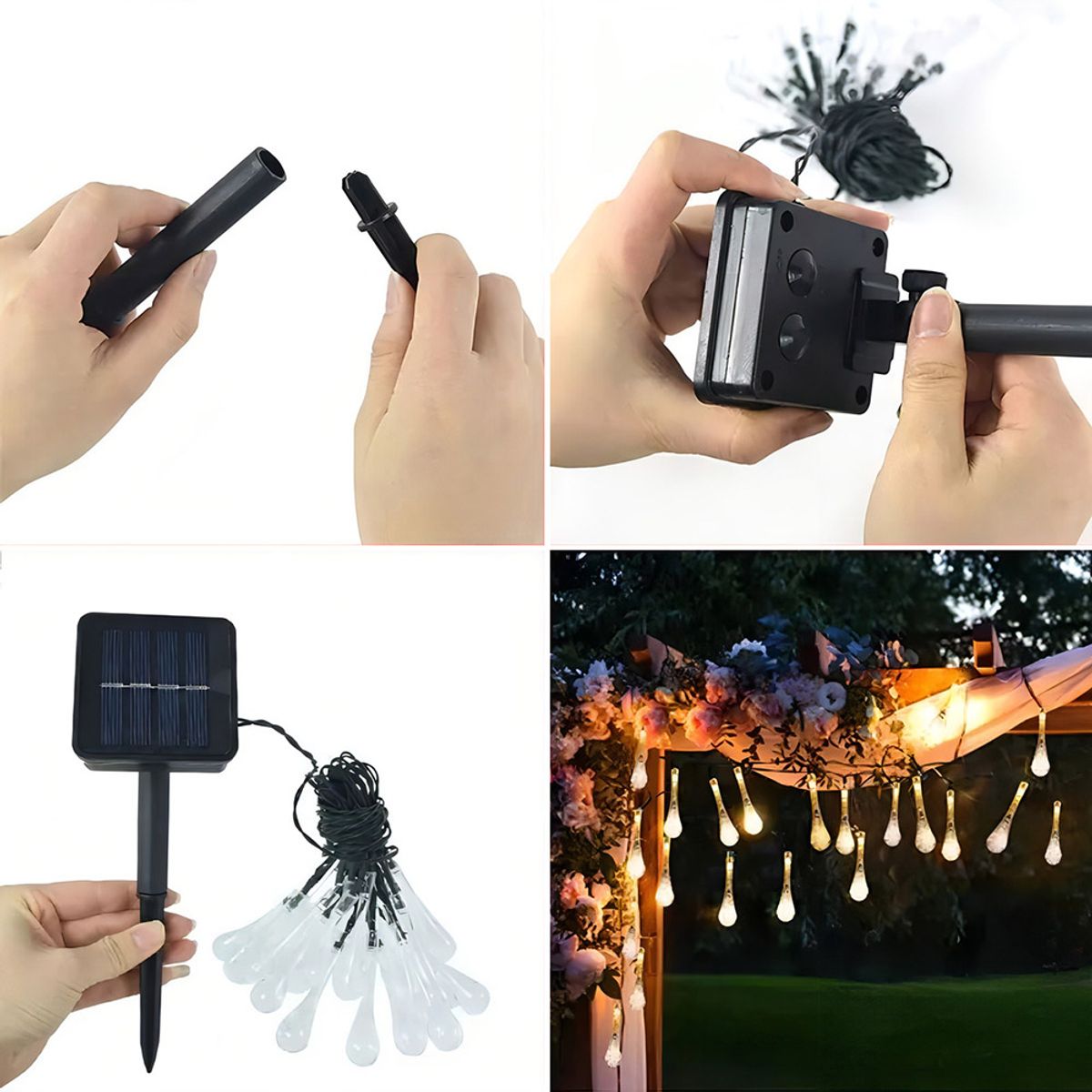 GENERICO - Guirnalda Solar LED con 30 Luces en Forma de Gota 7 Metros de Luz Cálida