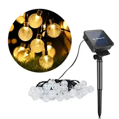 GENERICO - Guirnalda Solar LED de Bolas 6 Metros y 30 Luces Cálidas para Exterior