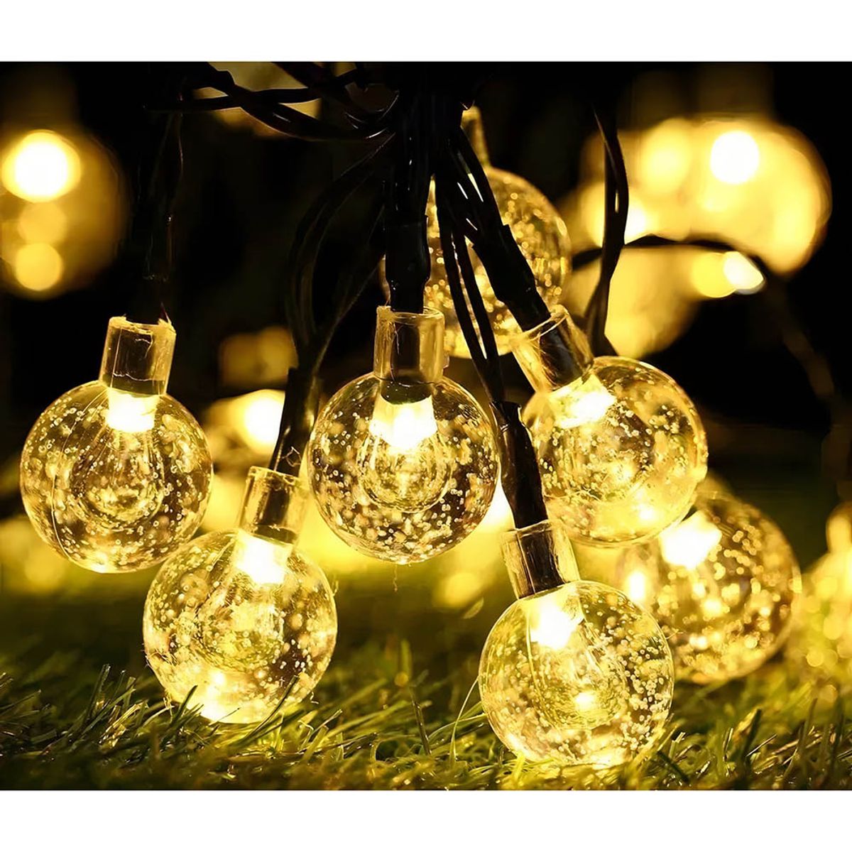 GENERICO - Guirnalda Solar LED de Bolas 6 Metros y 30 Luces Cálidas para Exterior
