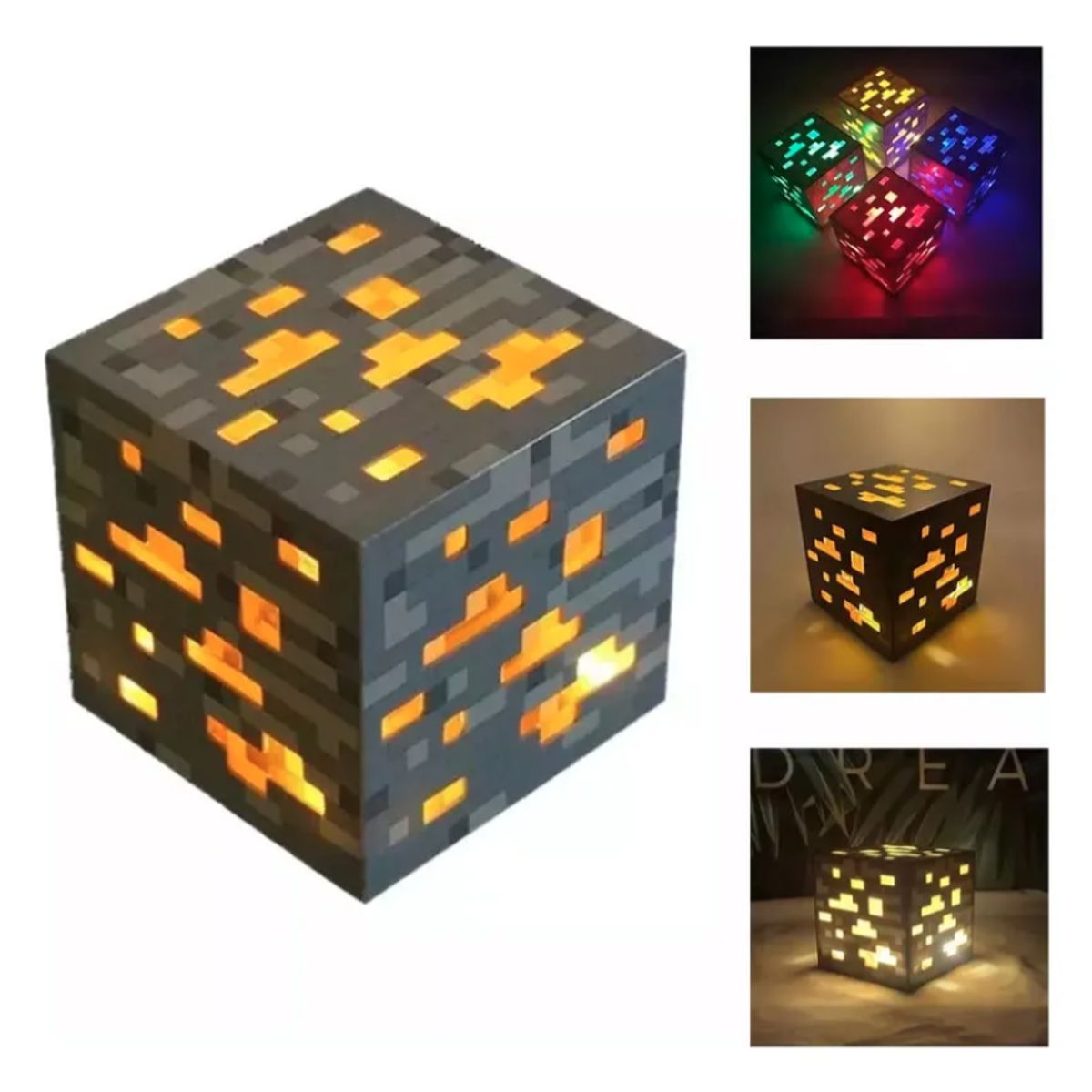 GENERICO - Cubo Lampara Amarillo Mineral Minecraft Recargable