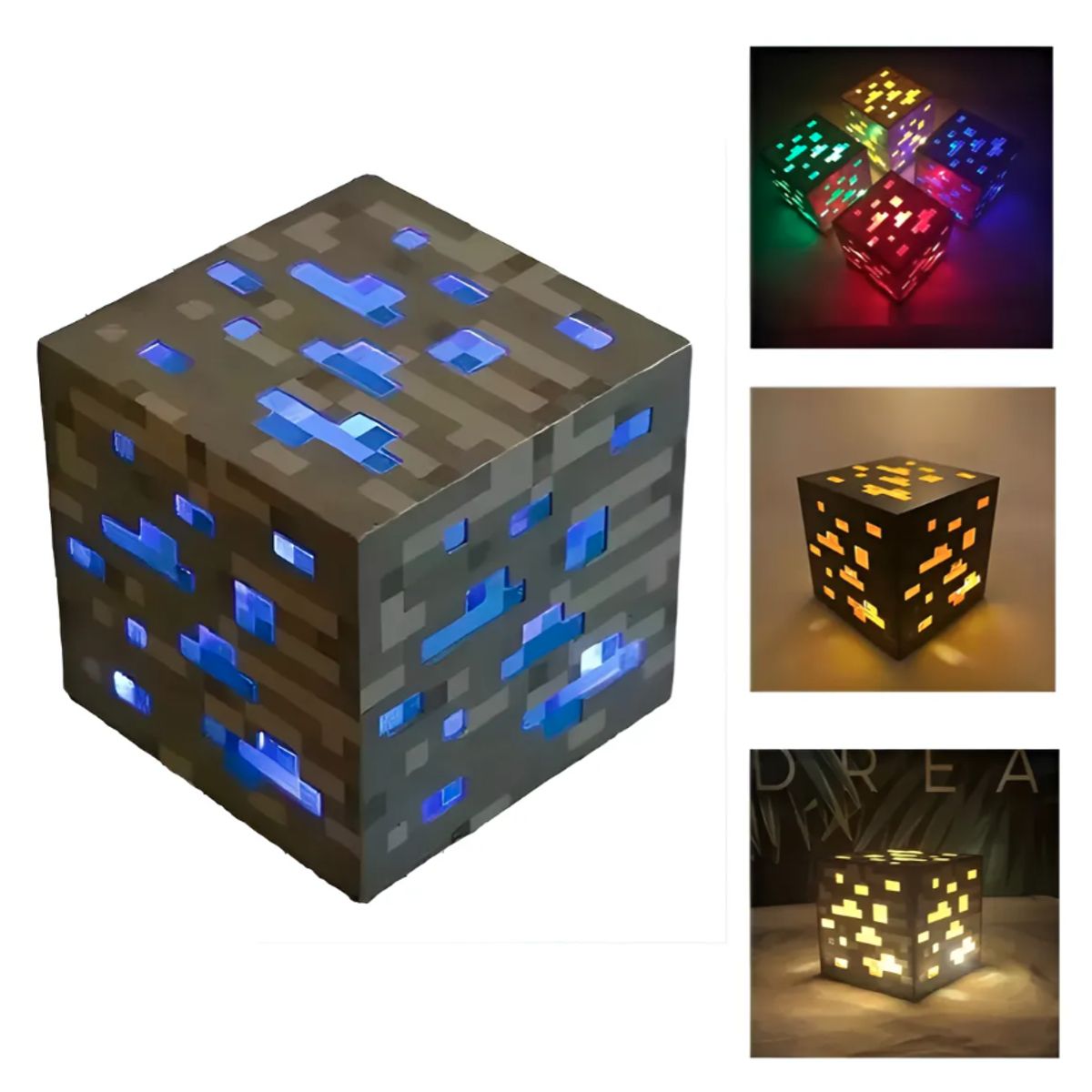 GENERICO - Cubo Lampara Azul Mineral Minecraft Recargable