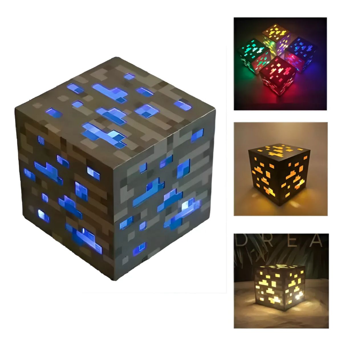 GENERICO - Cubo Lampara Azul Mineral Minecraft Recargable