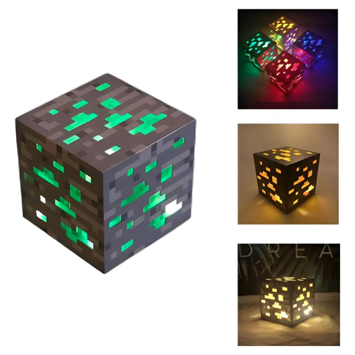 GENERICO - Cubo Lampara Verde Mineral Minecraft Recargable
