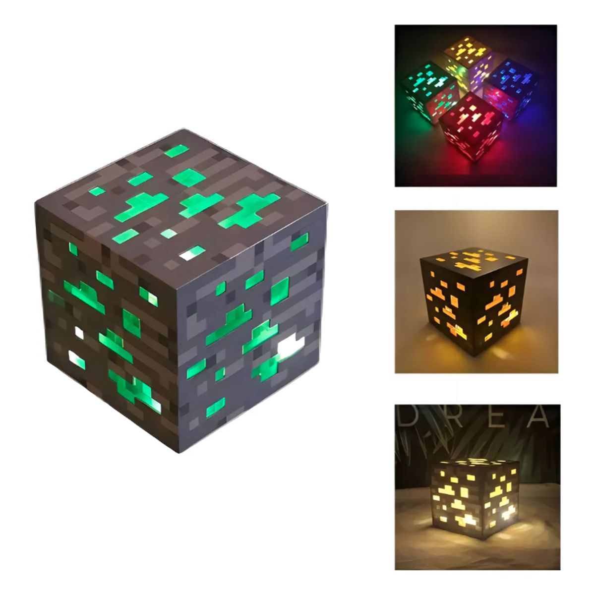 GENERICO - Cubo Lampara Verde Mineral Minecraft Recargable