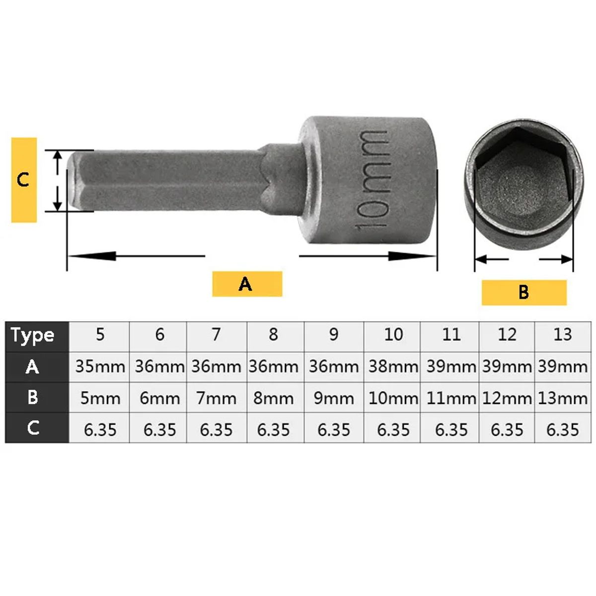 GENERICO - Puntas de Dados Hexagonales Adaptador taladro Tuercas de Impacto Magneticas