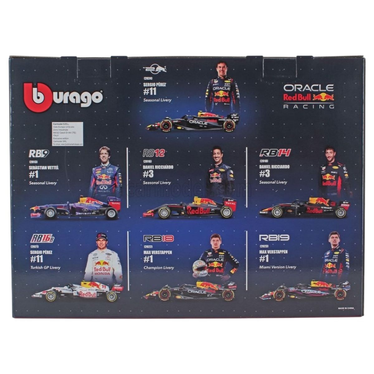 BBURAGO - Set F1 Redbull Exhibidor + 7 Autos Formula 1 A Escala Burago 1:43