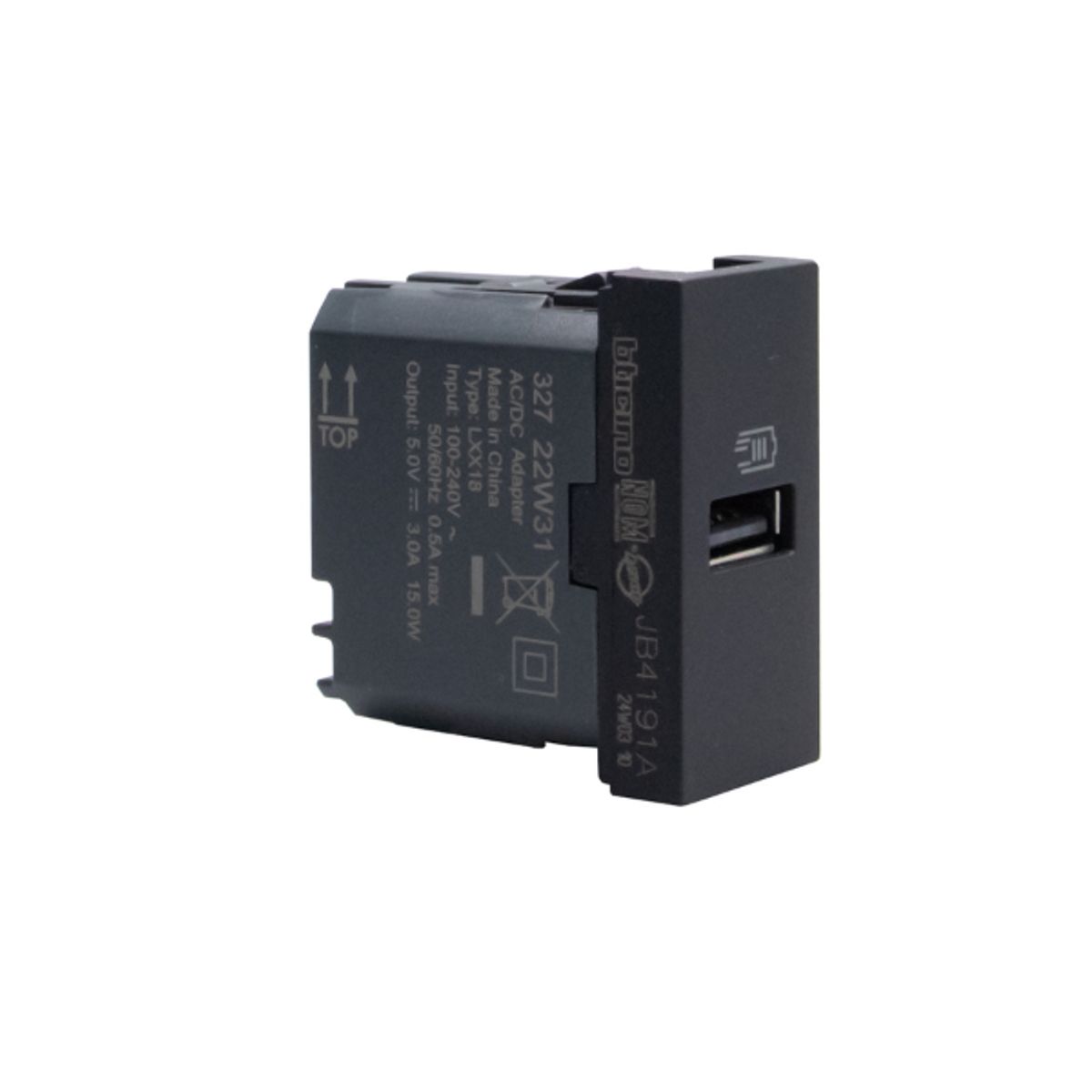 BTICINO - Módulo Cargador Usb A Bticino 1M Negro MatixGO