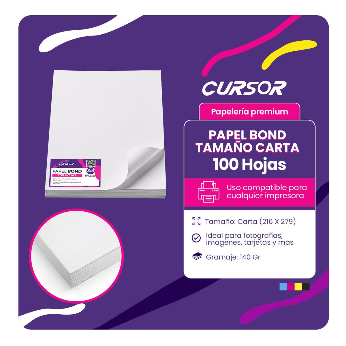 CURSOR - PAPEL BOND CARTA 140G 100H CURSOR - A - Blanco - CARTA