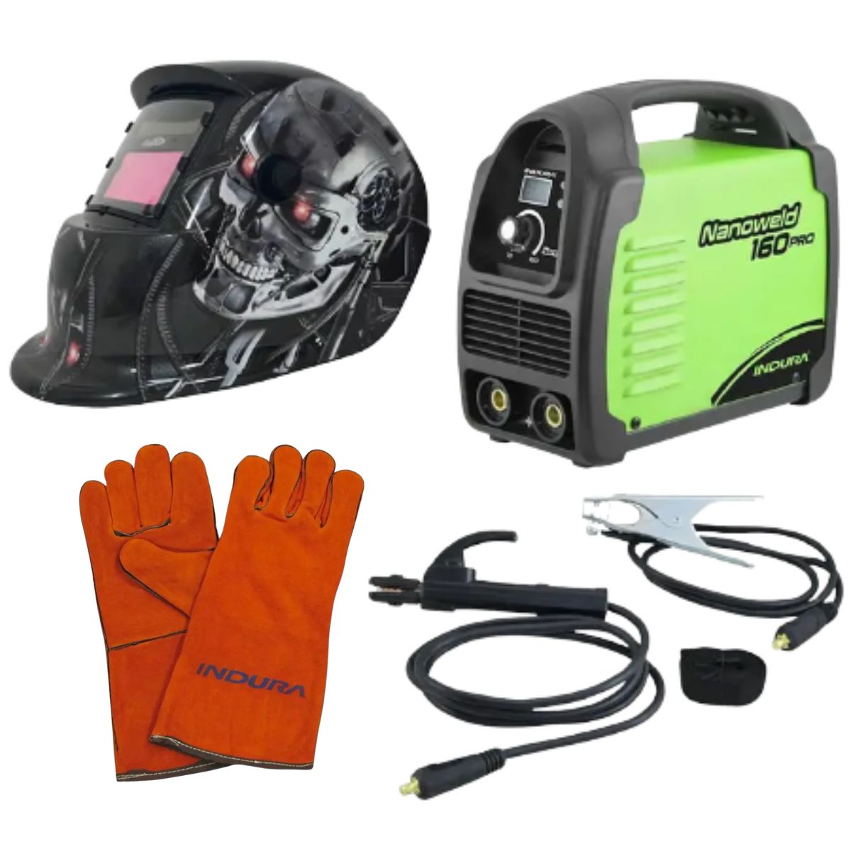 INDURA - kit Soldadora Indura 160A + Máscara Redbo RBLYE64 + Guante