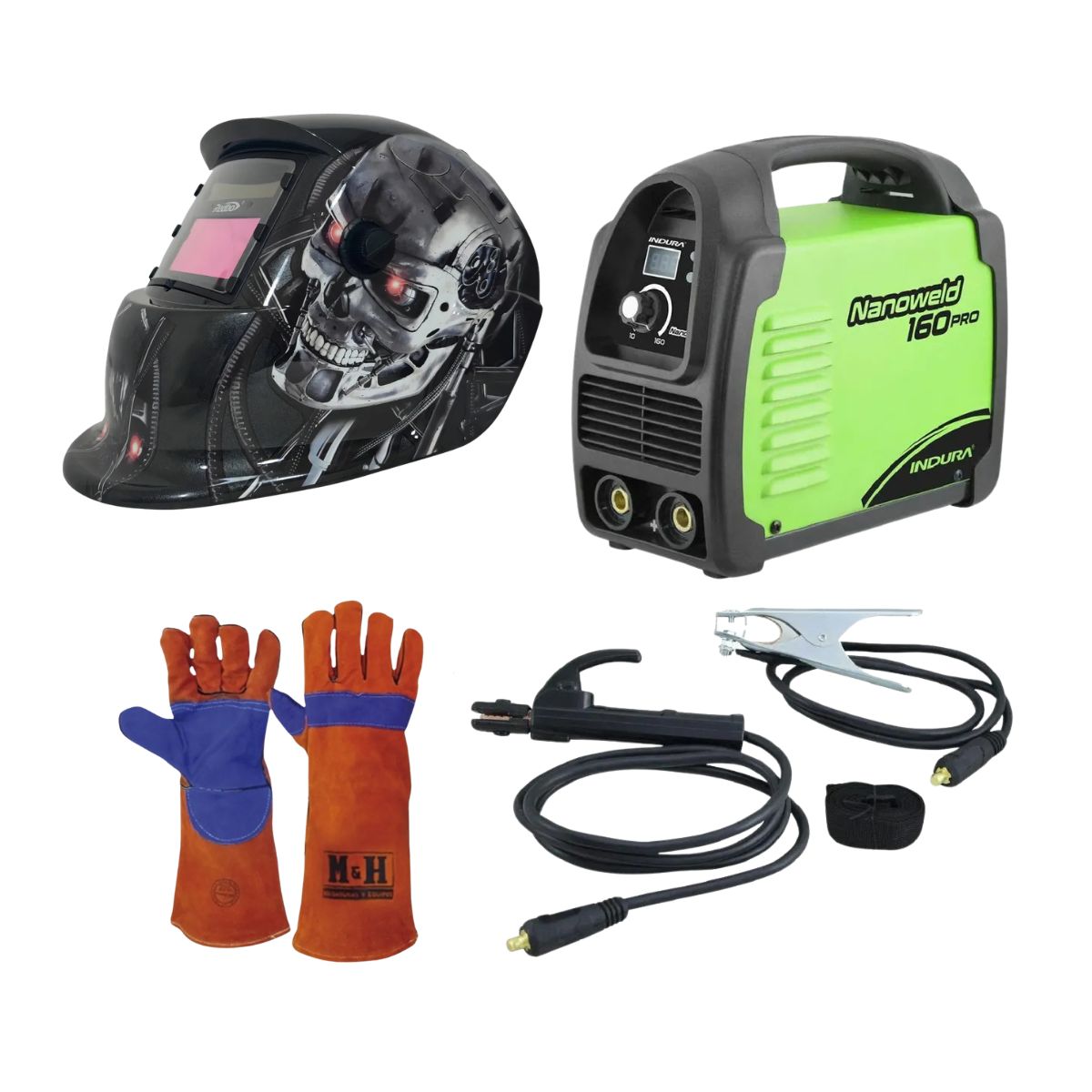 INDURA - kit Soldadora Indura 160A + Máscara Redbo RBLYE64 + Guante