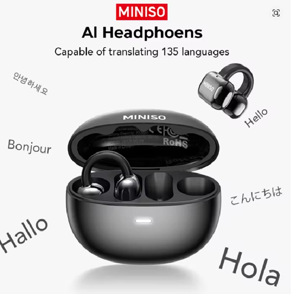 MINISO - Audífonos Miniso Ms198 AI Traducción Auriculares Inalámbrico Negro