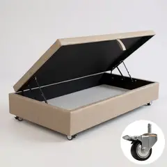 BLOCCARE - Base Cama Baul 1 Plaza (Beige) L200 / con Ruedas Deluxe / Con refuerzo