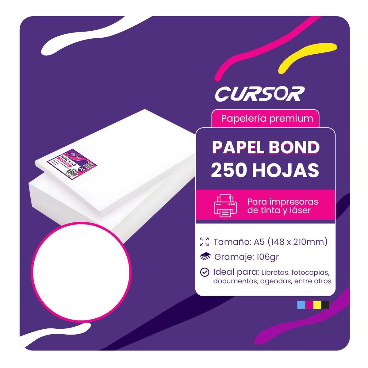 CURSOR - PAPEL BOND 106G A5 250H CURSOR - Blanco - A5