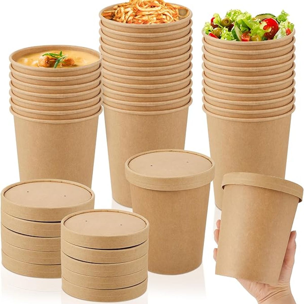 GENERICO - Pote Kraft Desechable Con Tapa 16oz 473ml 50 Unidades