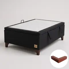 BLOCCARE - Base Cama Baul 1.5 Plaza (Negro) L200 / con Patas de madera 4.5 cm / Sin refuerzo