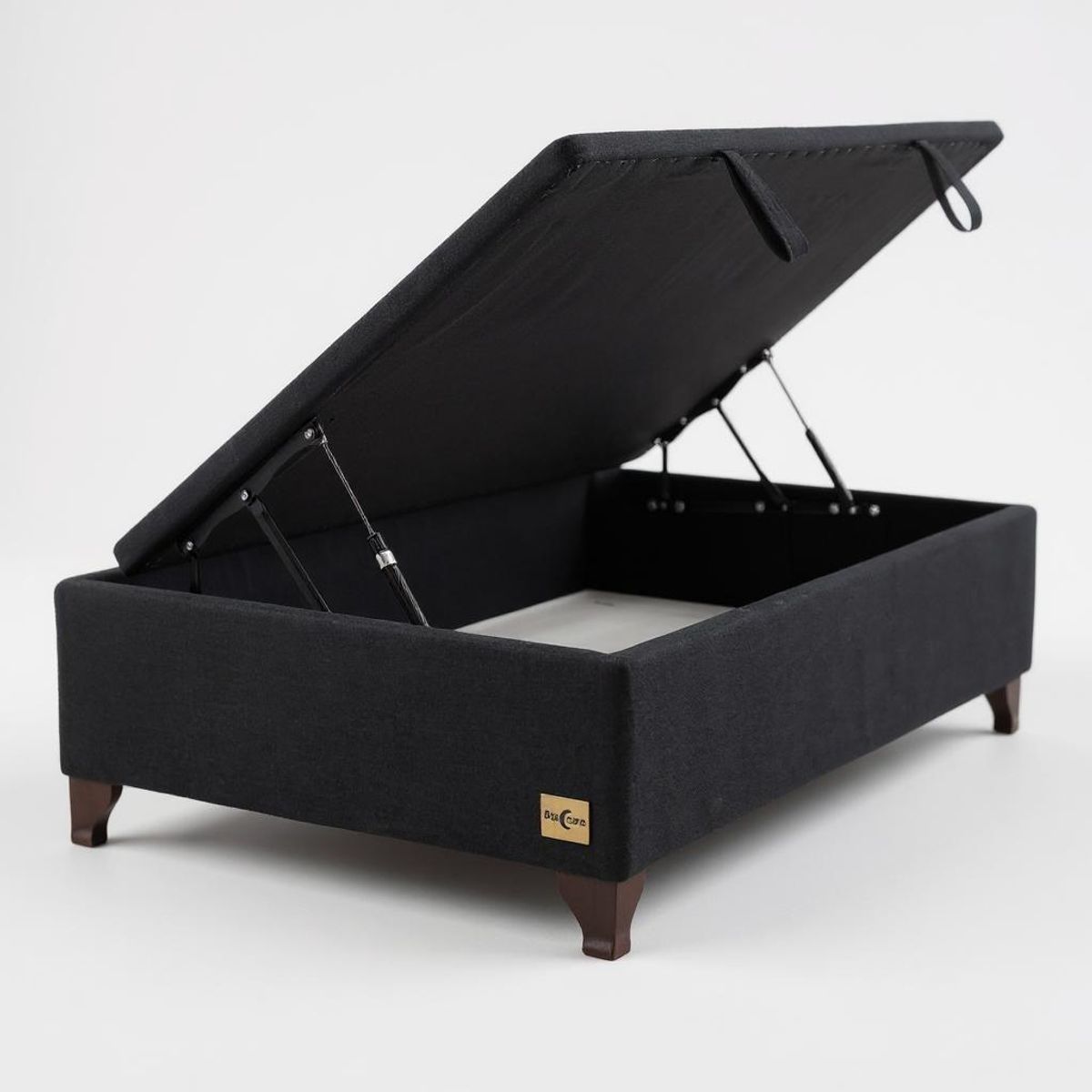 BLOCCARE - Base Cama Baul 1.5 Plaza (Negro)  L200 / con Patas de madera 4.5 cm / Sin refuerzo