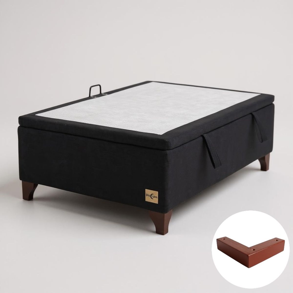 BLOCCARE - Base Cama Baul 1.5 Plaza (Negro)  L200 / con Patas de madera 4.5 cm / Con refuerzo
