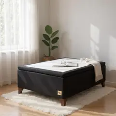 BLOCCARE - Base Cama Baul 1.5 Plaza (Negro) L200 / con Patas de madera 11 cm / Con refuerzo