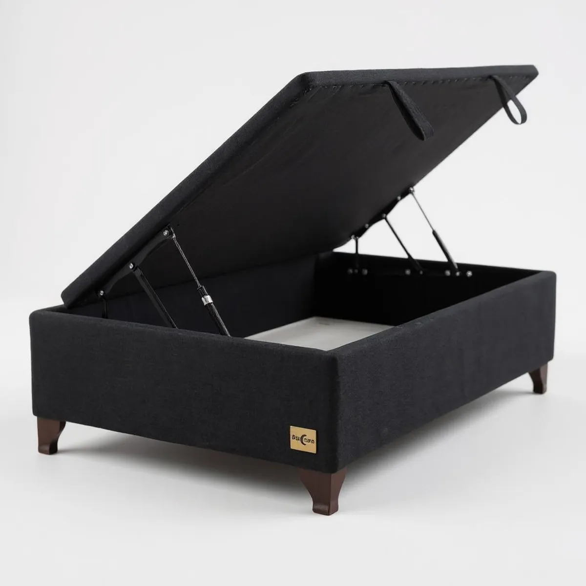 BLOCCARE - Base Cama Baul 1.5 Plaza (Negro)  L200 / con Patas de madera 11 cm / Con refuerzo