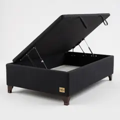 BLOCCARE - Base Cama Baul 1.5 Plaza (Negro) L190 / con Patas de madera 11 cm / Con refuerzo