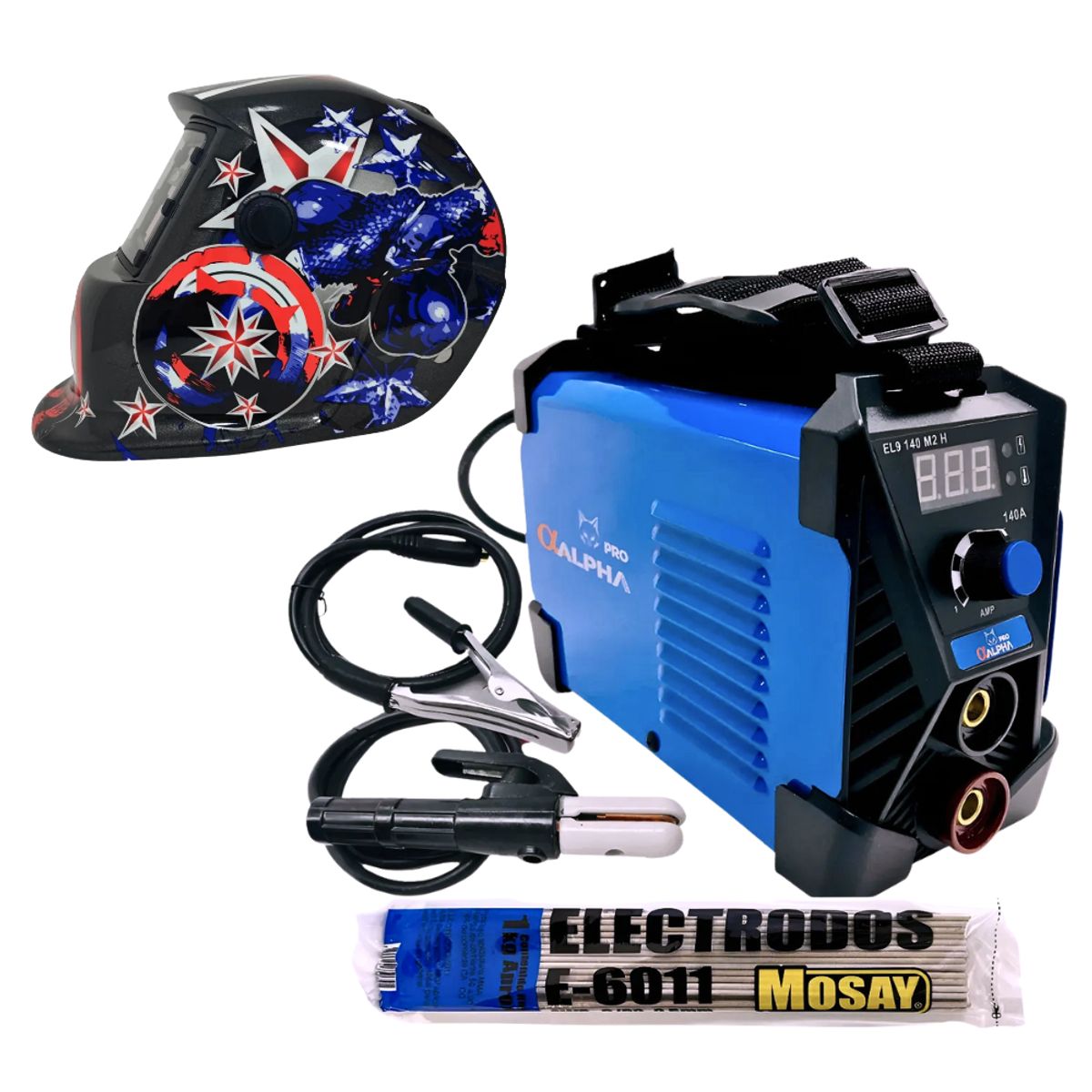 ALPHA - kit Soldadora Alpha 140A + Electrodo + Máscara Redbo RBLYE26