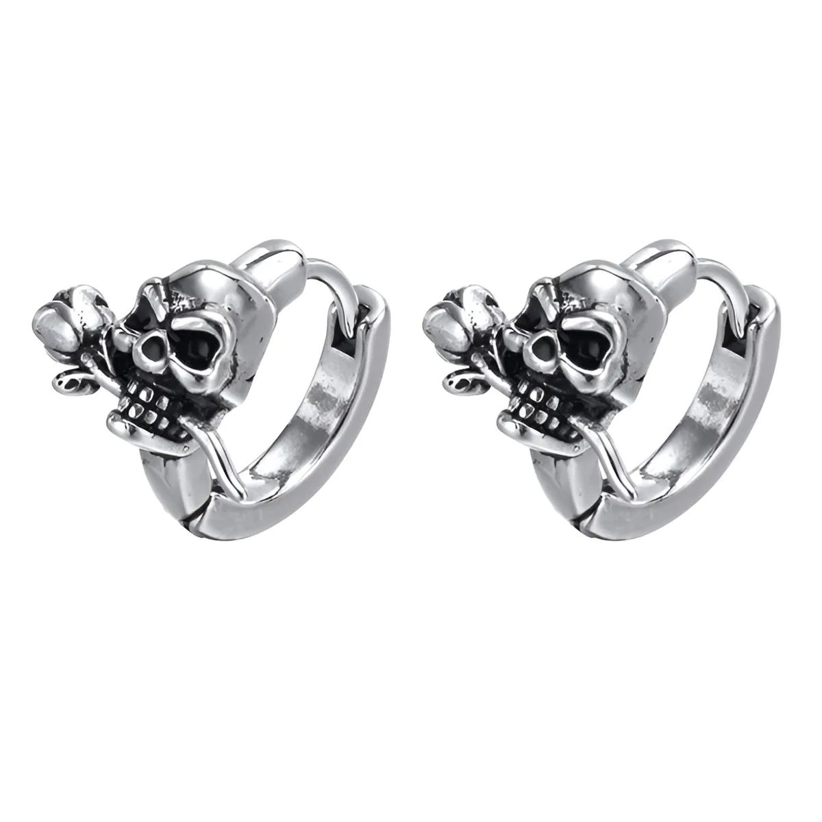 GENERICO - Aros Punk Calavera Y Rosa Hombre Mujer Earing
