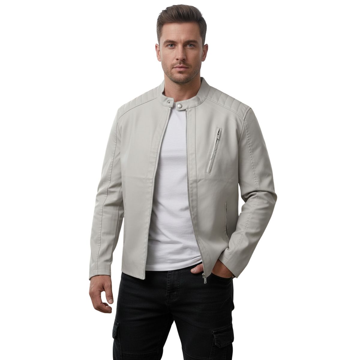 D'JOE - Chaqueta Ecocuero Biker Hombre Berlin