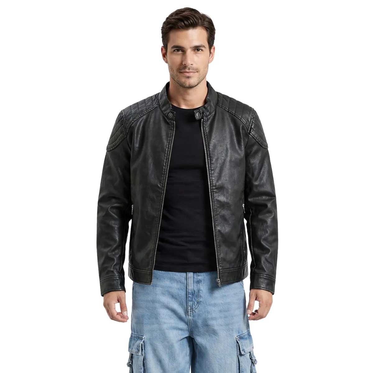 D'JOE - Chaqueta Ecocuero Biker Hombre Berlin