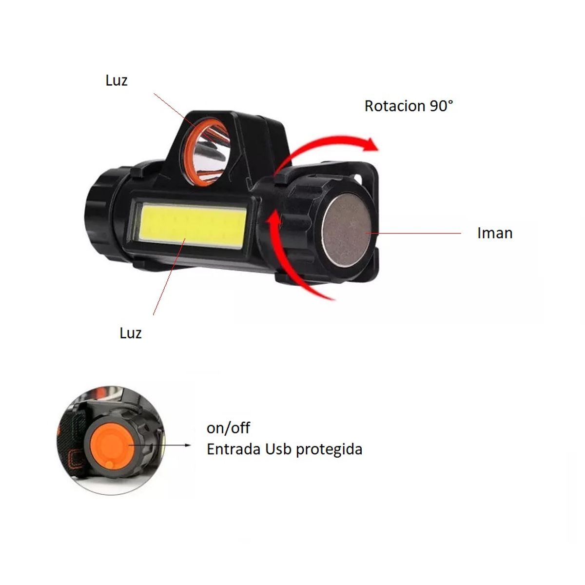 GENERICO - Linterna minero led carga USB