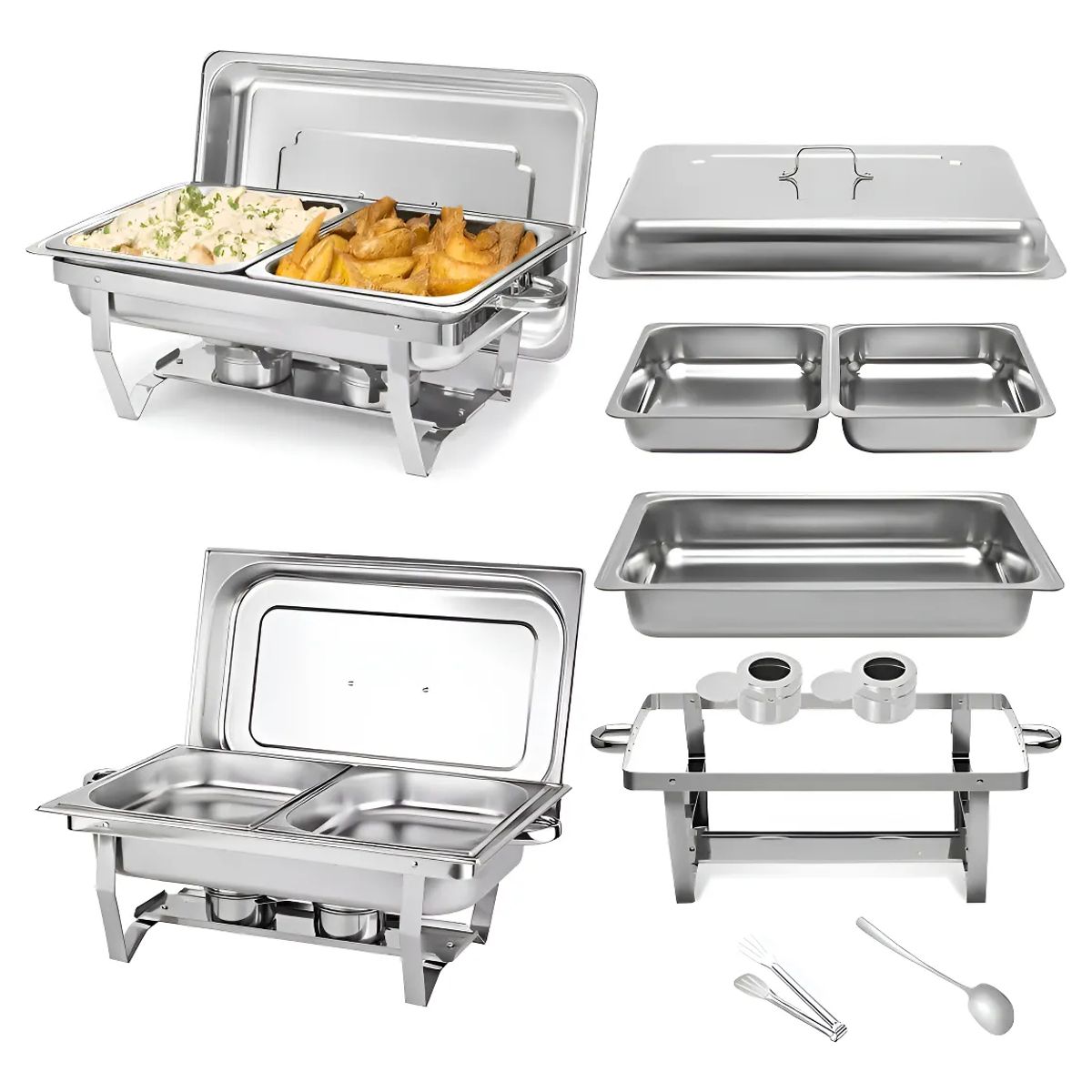 EVERSO - Chafer Buffet Plegable De Acero Inoxidable Con 2bandejas 11L