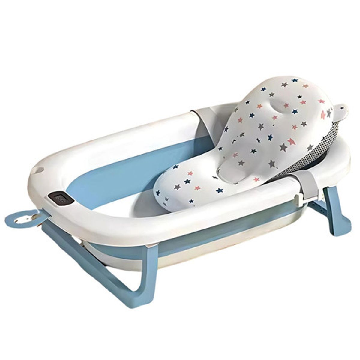 GENERICO - Bañera Plegable de Bebe con Termometro y Cojin Azul
