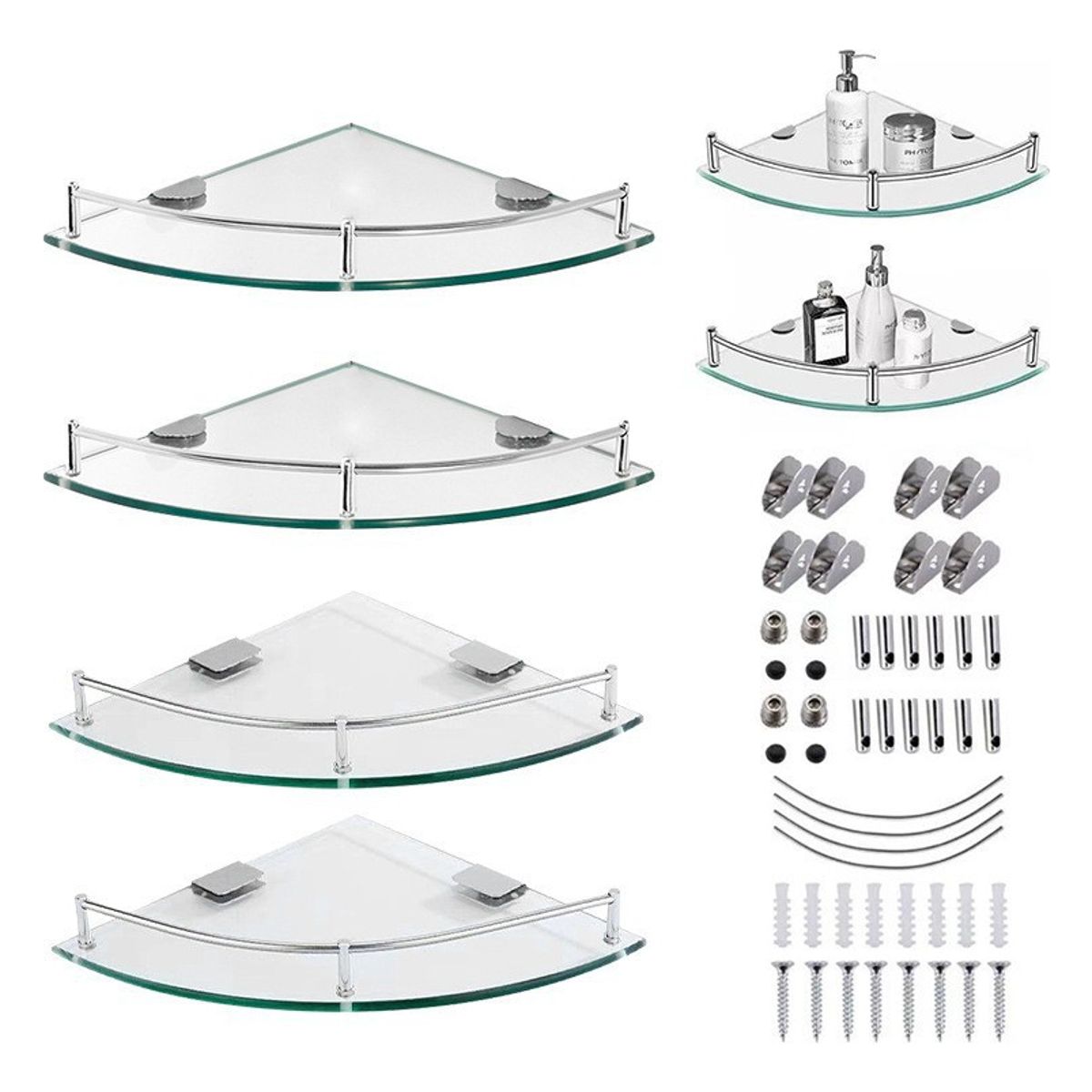 EVERSO - Repisas Esquineras De Vidrio Pbaño 4 Pisos Cristal Templano