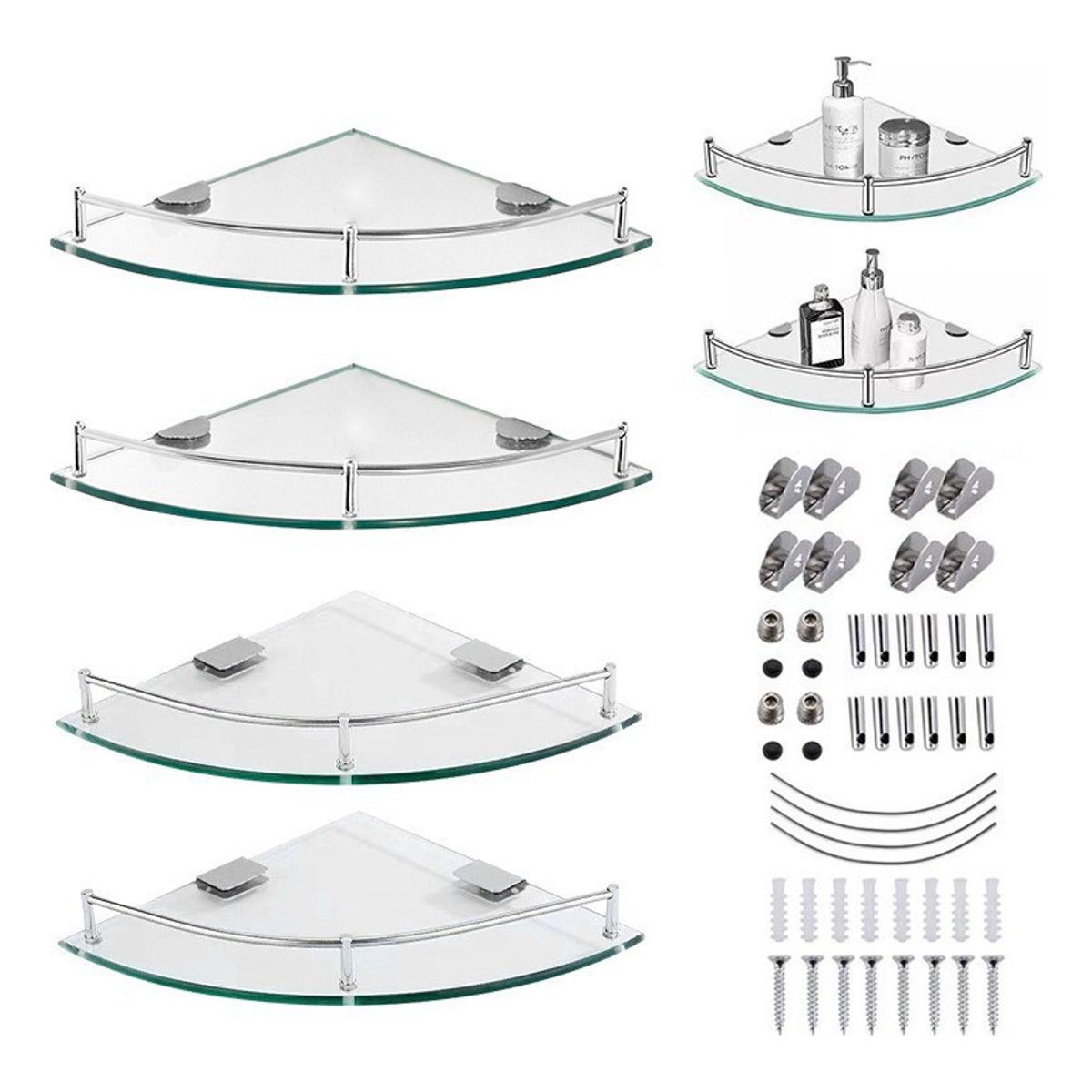 EVERSO - Repisas Esquineras De Vidrio Pbaño 4 Pisos Cristal Templano