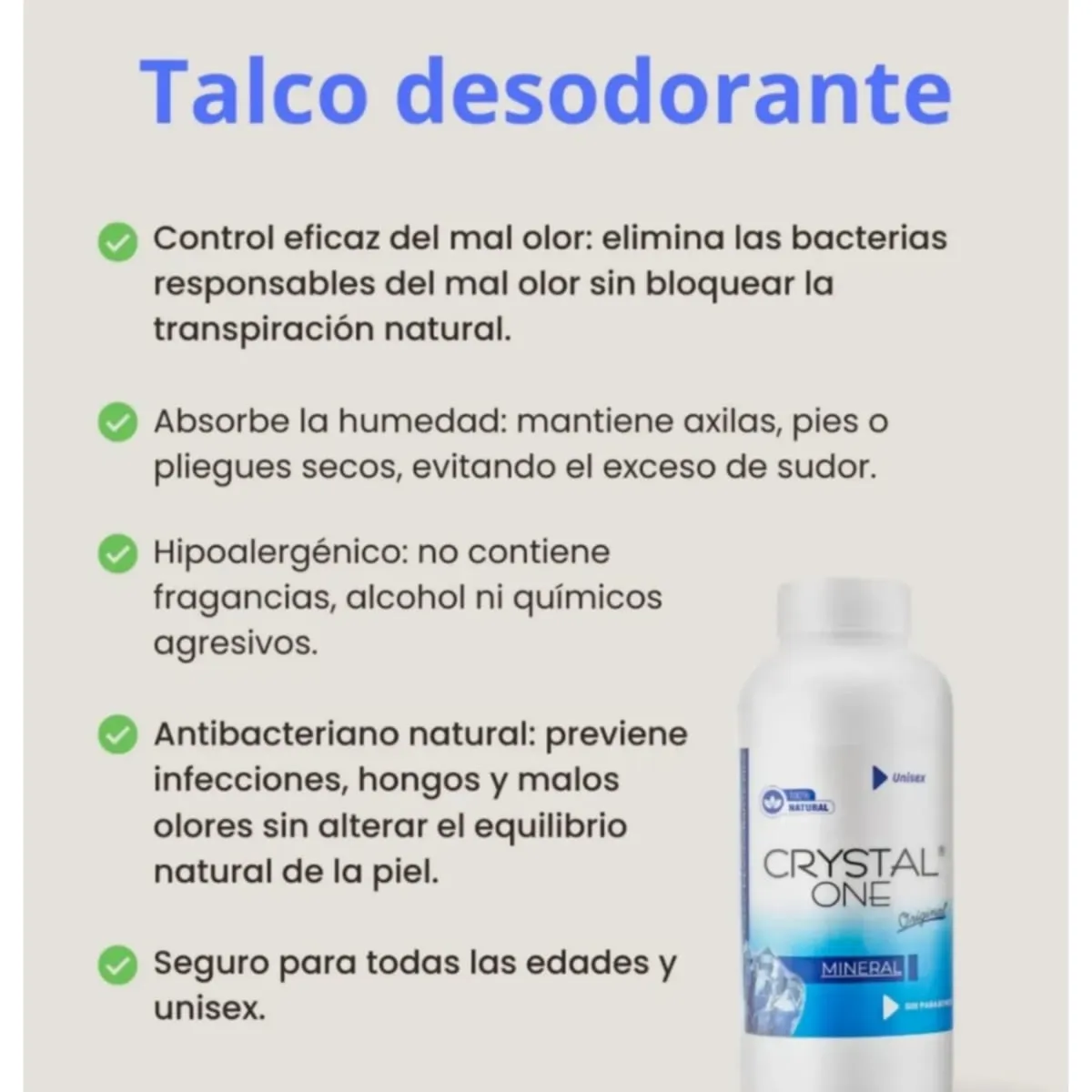 GENERICO - Piedra Alumbre Talco Desodorante Crystal One  Axilas, Pies y Pliegues