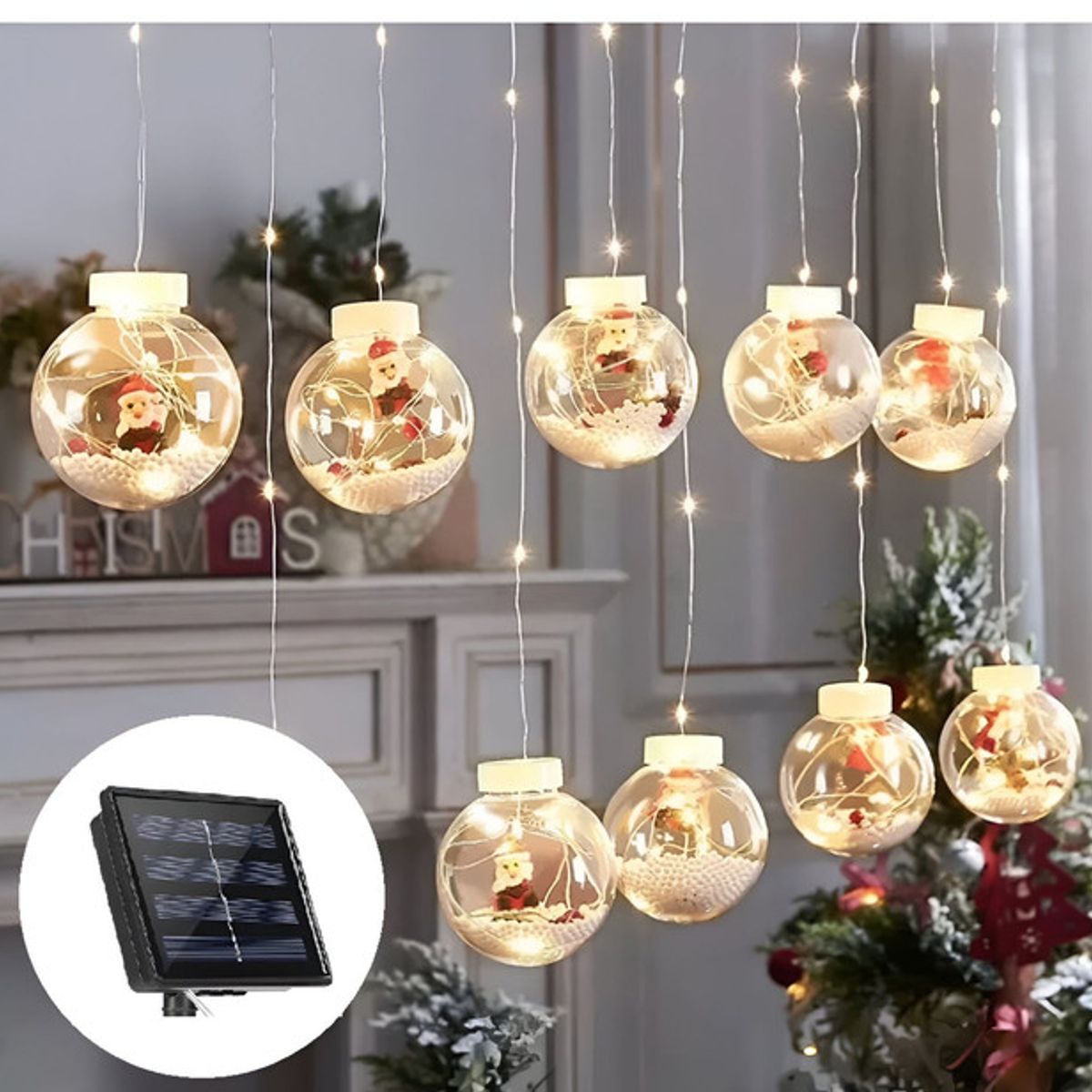 GENERICO - GUIRNALDA ESFERAS SOLAR 3 mt LUZ CALIDA