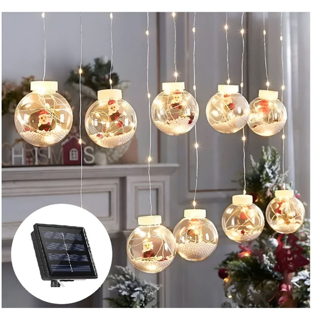 GENERICO - GUIRNALDA ESFERAS SOLAR 3 mt LUZ CALIDA