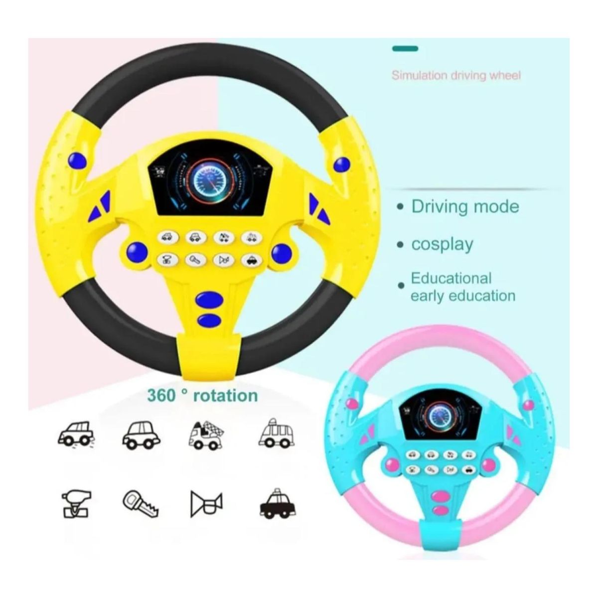 GENERICO - Juguete Volante Simulador De Auto Para Niños Amarillo