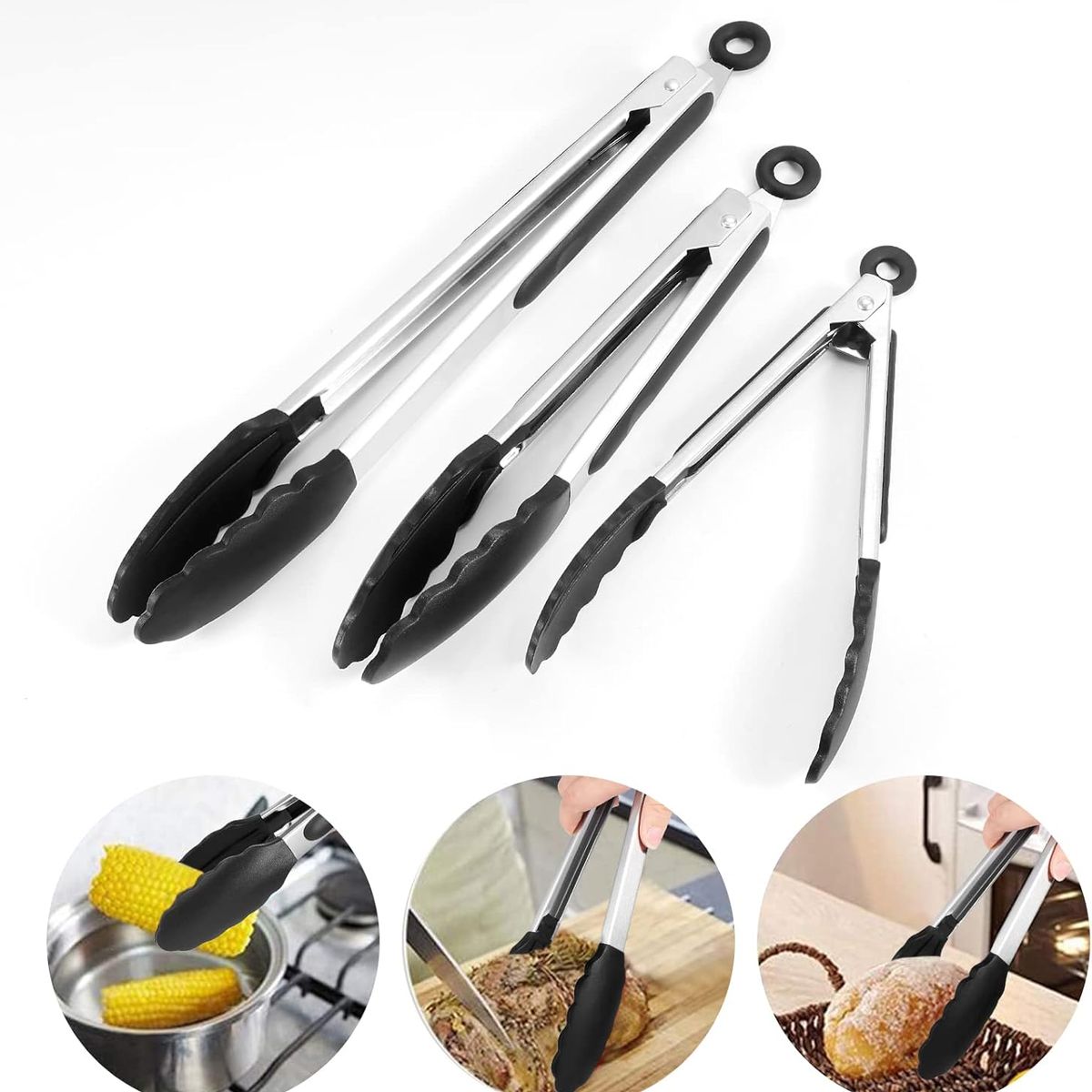 EINICIO - 3pcs Pinzas de Cocina de Acero Inoxidable