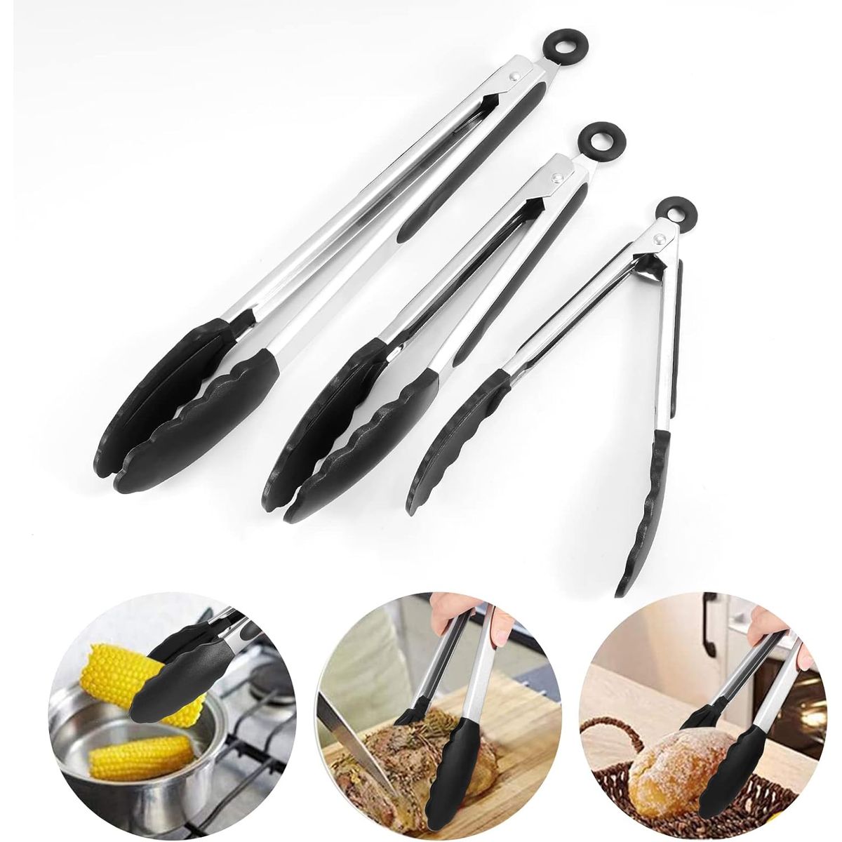 EINICIO - 3pcs Pinzas de Cocina de Acero Inoxidable