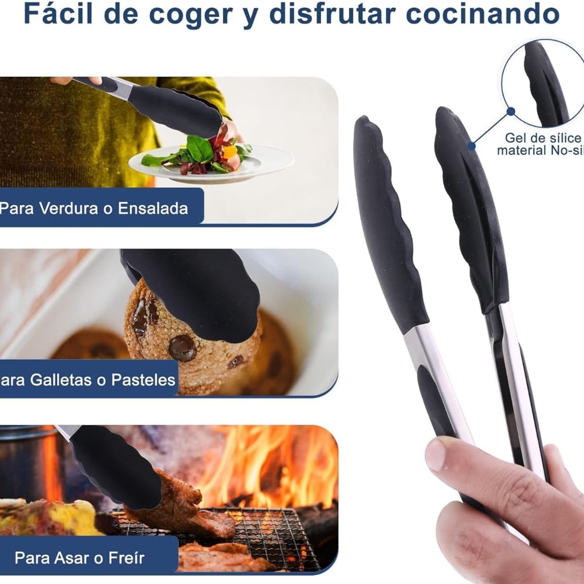 EINICIO - 3pcs Pinzas de Cocina de Acero Inoxidable